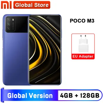Перейти на Алиэкспресс и купить Глобальная версия POCO M3 4 ГБ 128 Гб Смартфон Snapdragon 662 6,53 дюймдисплей 6000 мАч аккумулятор 48MP камера