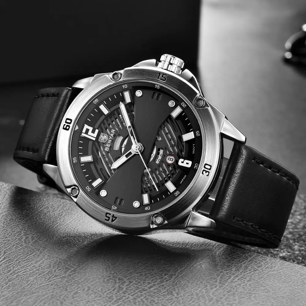 BENYAR новые кварцевые мужские часы модные кожаные мужские наручные часы водонепроницаемые спортивные часы мужские роскошные Брендовые Часы Reloj Hombre