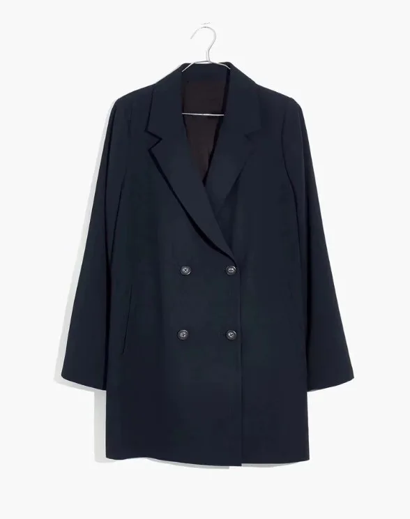 Women Blazer Double Breasted Black Jacket Elegant Loose Jacket with Pockets