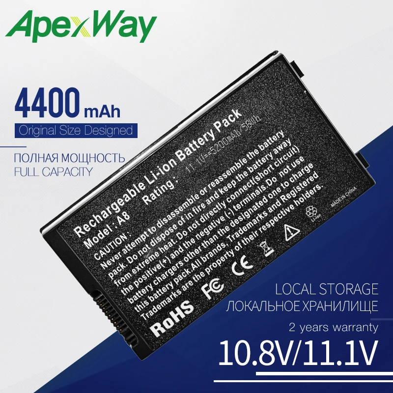 Apexway Аккумулятор для ноутбука ASUS A32-A8 A8Tm A8Z F8 F8Sa F8Se N80Vc N81 N81A N81Vp Pro61G Pro61GX Pro61SF X81Sg X83V X80Z