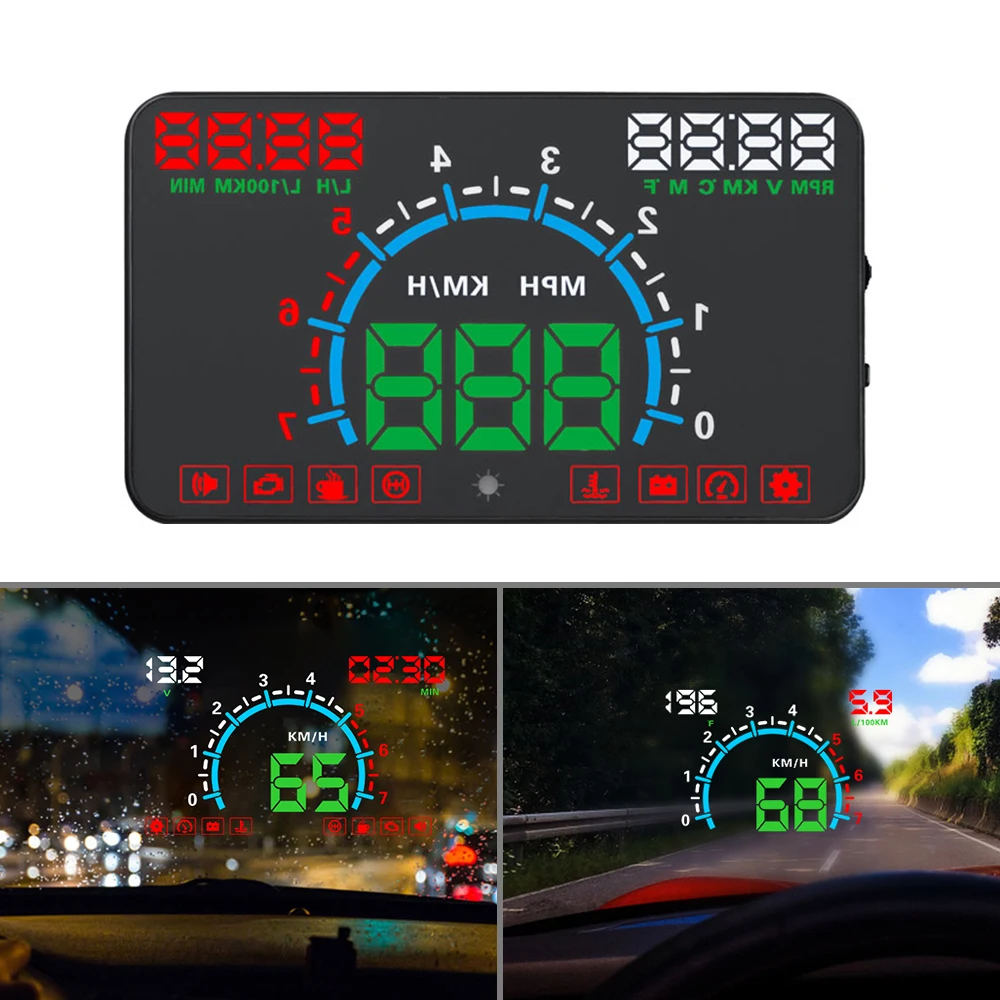 E350 OBD2 II HUD Car Display 5.8 Inch Screen Easy Plug And Play Overspeed Alarm Consumption display hud projector