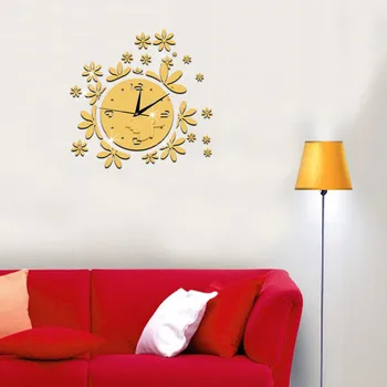

Creative Flower Mirror Wall Clock Living Room Bedroom Background Wall Clock Wall Stickers With Adhesive Backing Removable