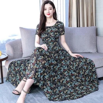 

2020 Spring Summer Print Chiffon Maxi Dresses 4XL Plus Size Print Vintage Runway Midi Dress Elegant Women Bodycon Party Vestidos