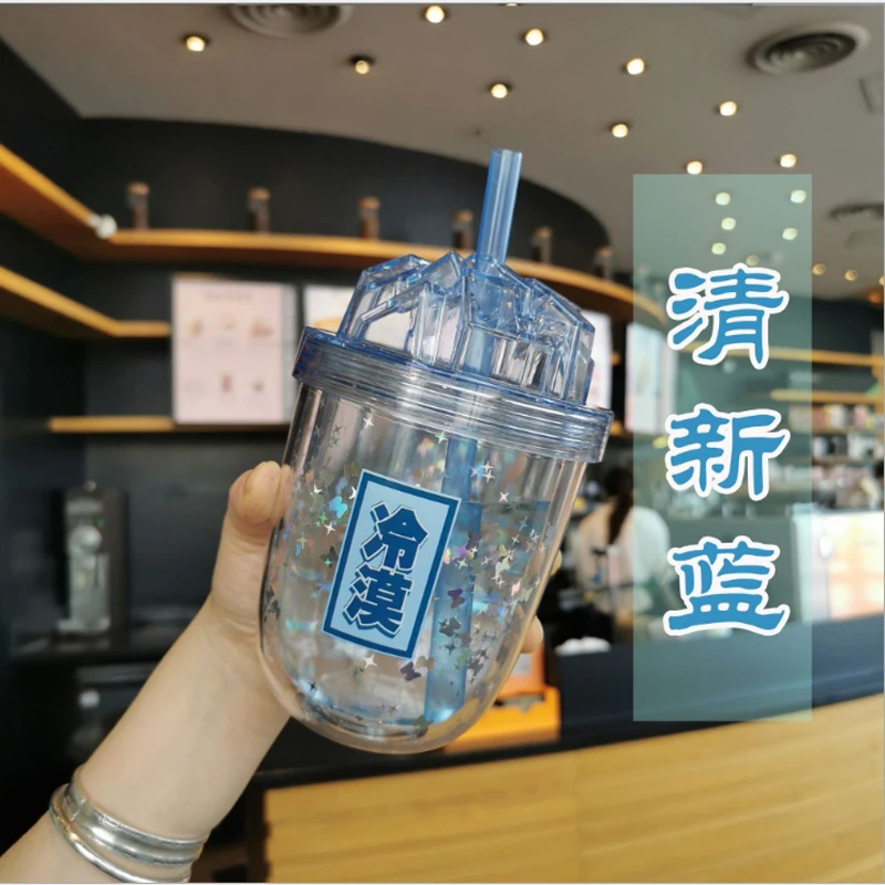 

Straw Milk Tea Cup Plastic Cup Large Capacity New400ml Simple Fashion Coffee Mugs with Lid White Packaging