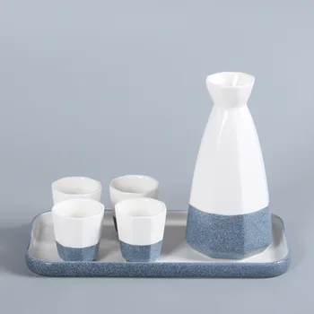

Art Japan Snow Glaze Ceramic Sake Wine Sets 285ml Jug Octagonal-Shaped 35ml Cup with Tray Dispenser Bistro Bar Drinkware Flask