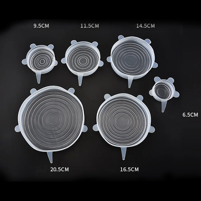 

6 Pcs Silicone Stretch Lids Reusable Airtight Food Wrap Covers Keeping Fresh Seal Bowl Stretchy Wrap Cover Kitchen Cookware