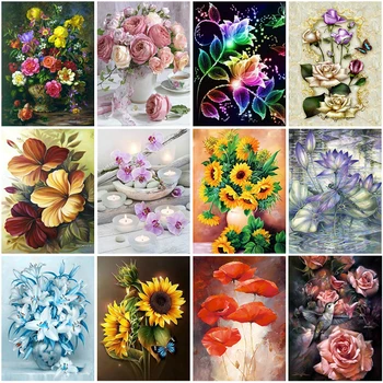 

DIY 5D Diamond Painting Flower Arrangement Cross Stitch Diamond Embroidery Full Round Rhinestones Landscape Mosaic Home Decor