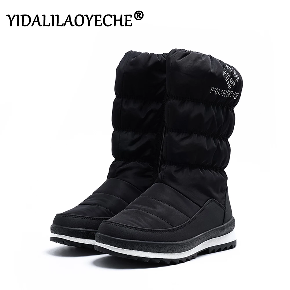 Женские зимние ботинки из искусственной кожи; плюшевые женские зимние ботинки; водонепроницаемые женские ботинки на танкетке; зимняя обувь до середины икры; женские ботинки белого цвета на молнии