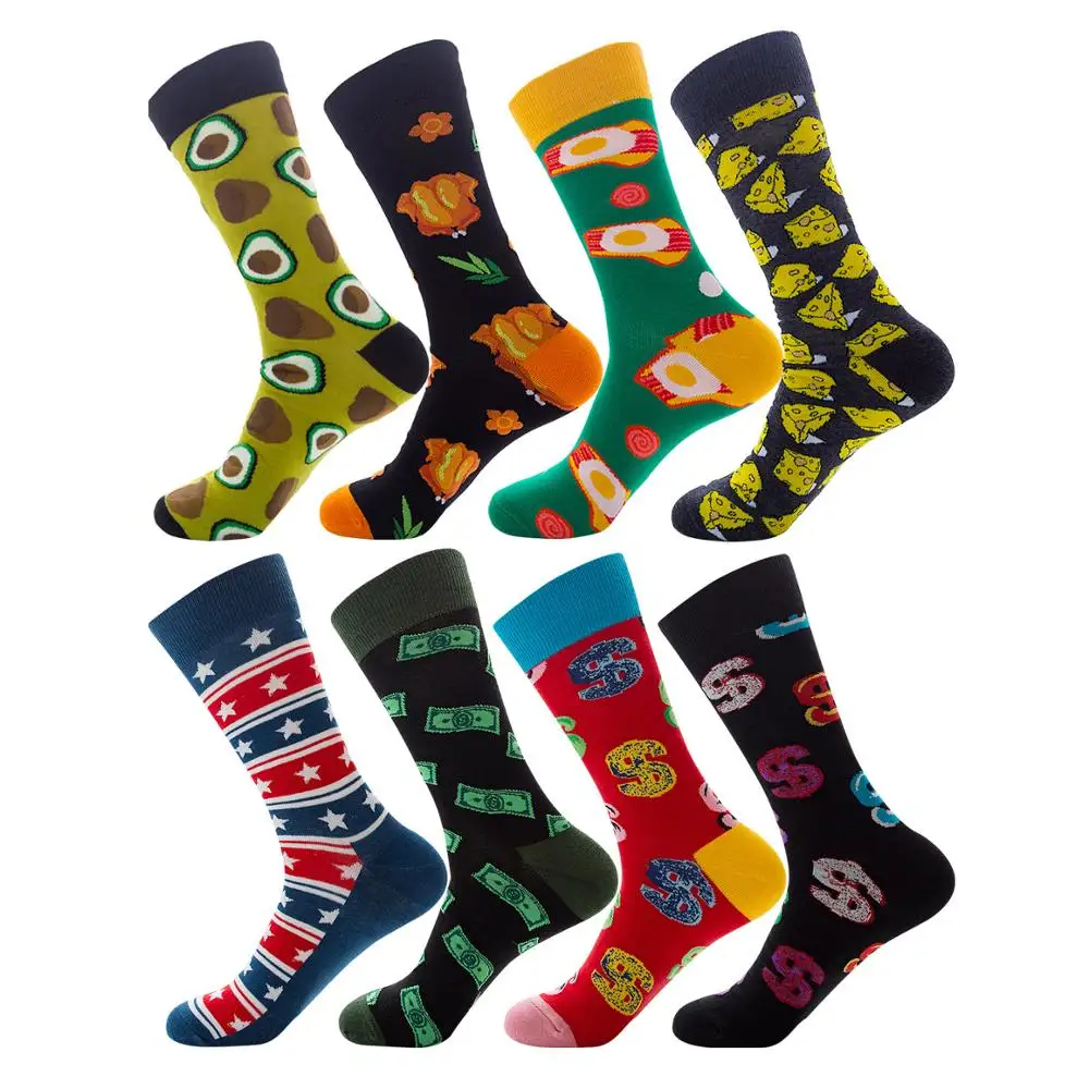 

2019 date men dress color comfortable pair roller skateboard for causal reason funny wedding socks Beer food rhombus