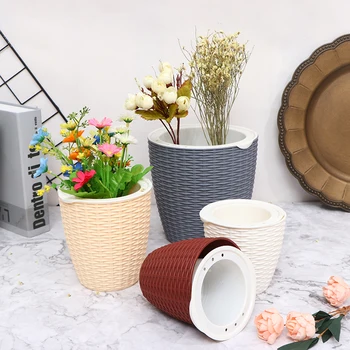 

Imitation Rattan Plant Flower Holder Automatic Water Absorption Rope Lazy Flower Pot Household Balcony Garden Bonsai Container