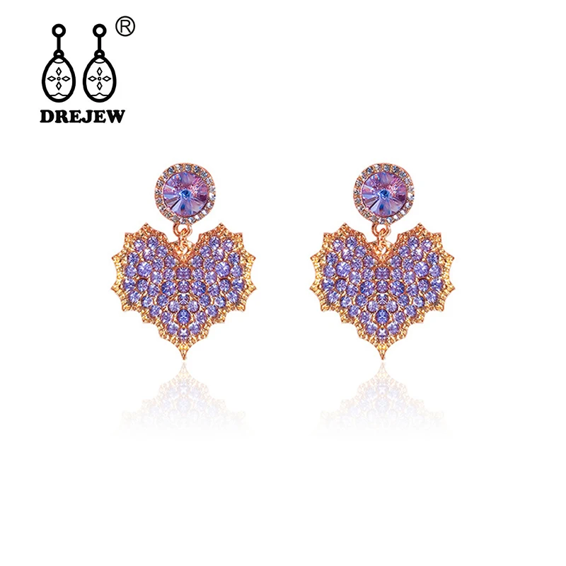 

DREJEW Fashion Purple Love Heart Statement Earrings Sets 2019 925 Alloy Rhinestone Drop Earrings for Women Wedding Jewelry HE877