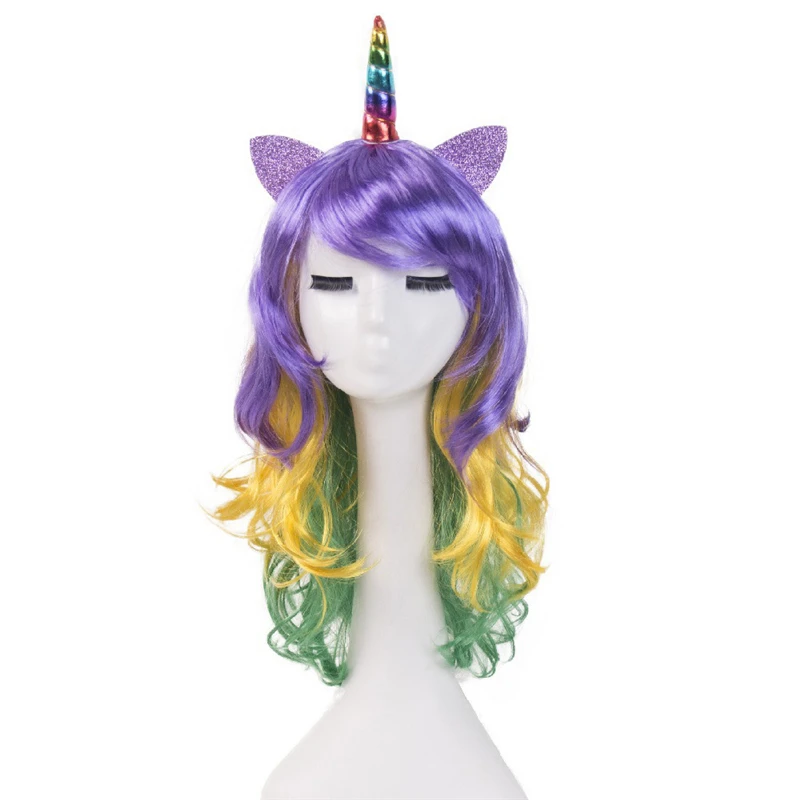 Женский парик принцессы радуги единорога длинные вьющиеся волосы парики Хэллоуин вечерние Косплей