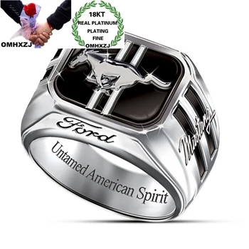 

OMHXZJ Jewelry Wholesale RR1310 European Fashion Fine Male Party Birthday Wedding Gift Square Horse Spirit 18KT White Gold Ring