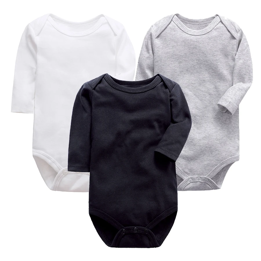 High quality Solid color Newborn Baby Jumpsuit Romper Black White Gray Long Sleeve Babies Clothing