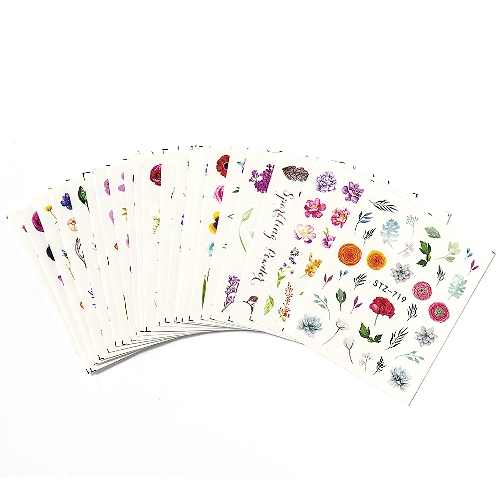 24 листа наклейки для ногтей Акварельные переводные наклейки цветы для ногтей дикий тренд DIY Советы