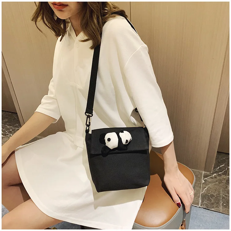 New Style INS Simple Literature And Art College Style Cross-body GIRL'S MORI Series Canvas Bag Fashion Red Panda Accessorie