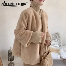 VENFLON, зимняя норковая шуба для женщин,, повседневная меховая куртка с длинным рукавом из искусственного кроличьего меха, длинное зимнее пальто для женщин, Casaco Feminino
