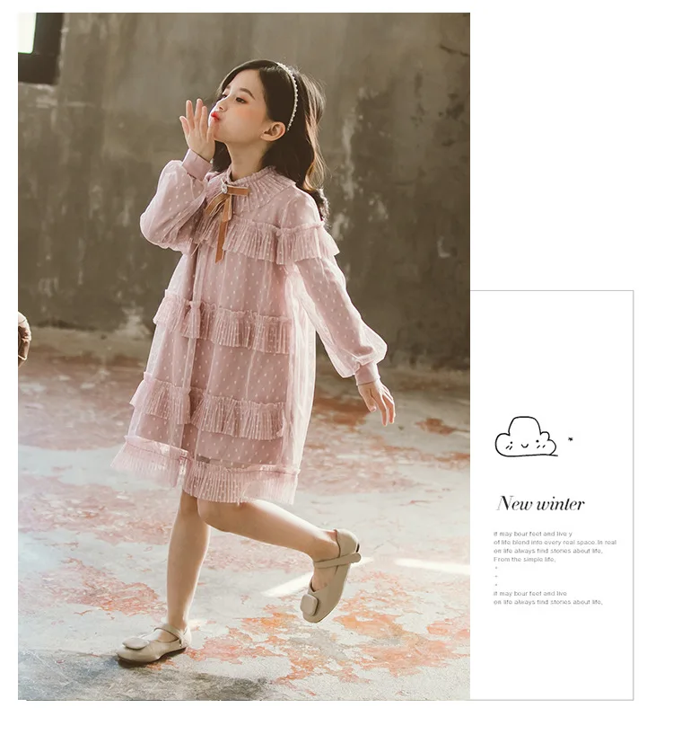 2020 Spring Pink Layered Mesh Long Sleeve Dress Big Girls Luxury White Lace Dresses Teenagers School Clothes 5 6 8 9 10 12 Years (11)