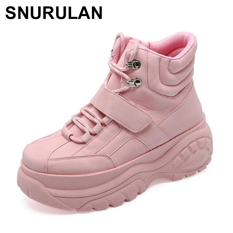 

SNURULAN Platform winter shoes women ankle boots 2019 autumn ultra-light boots height increasing women sneakers thick soled