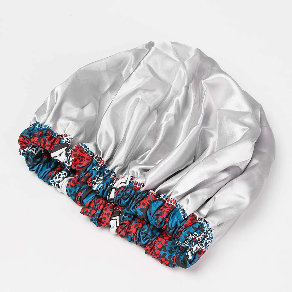 Очень большой атласной подкладкой Bonnets для женщин Африканский узор печати ткань капот двойной слой регулируемый размер Ночной сон женский тюрбан