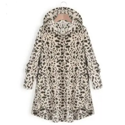 light Leopard Женская куртка, стиль, модный, с капюшоном, средней длины, плюш, полосатый каждодневный свободный, большие размеры, женский осенне-зимний ассиметричный жакет, NZYD249A - Цвет: light Leopard