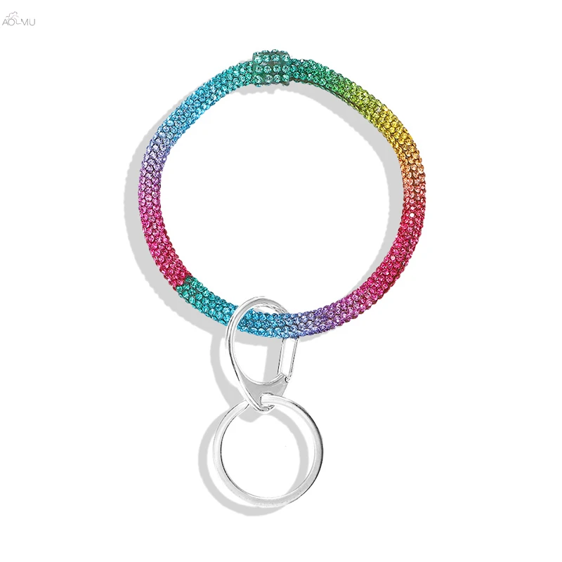 

AOMU 1PC Shiny Crystal Rhinestones O Key Chains Fashion Big Circle For Women Unisex Car Keychains Wrist Strap Jewelry