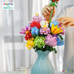 Kits de blocs de construction de bouquets de roses romantiques, briques de fleurs, jouets de décoration pour la maison, idées de cadeaux de vacances pour enfants 