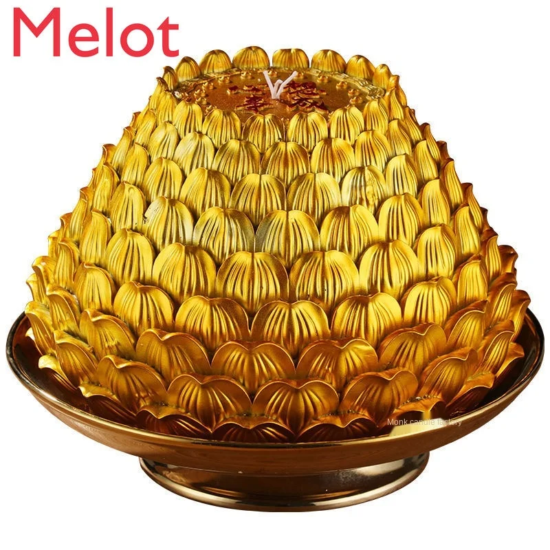 Golden Lotus Candle Buddha Worship Home Gift Butter