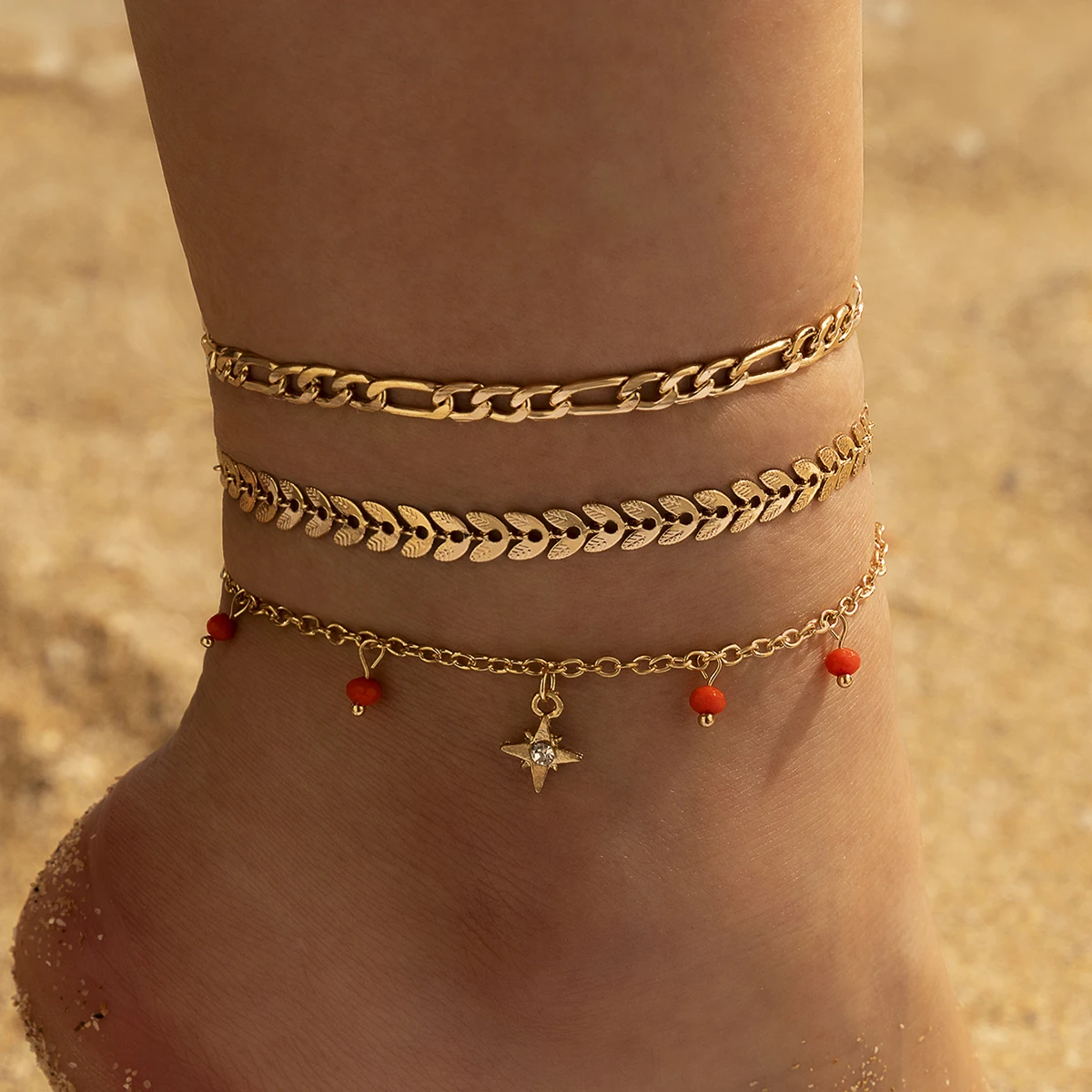 docona 14 style Bohemia Shell Tortoise Gem Anklet Set for Women Butterfly Crystal Star Multilayer Alloy Anklets Beach Jewelry - Image 3