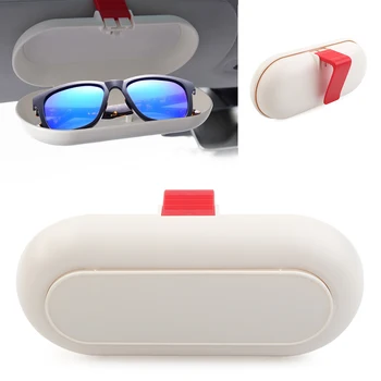 

White Universal Car Sunglasses Box Sun Visor Glasses Case Holder Card Receipt Clip