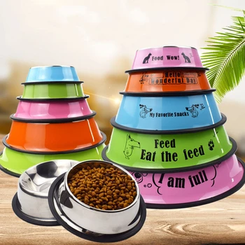 

New Pet Dog Stainless Steel Bowls Puppy Cats Food Drink Water Dish Feeder Travel Feeding Non-slip Feeding Dishes Pets Supplies