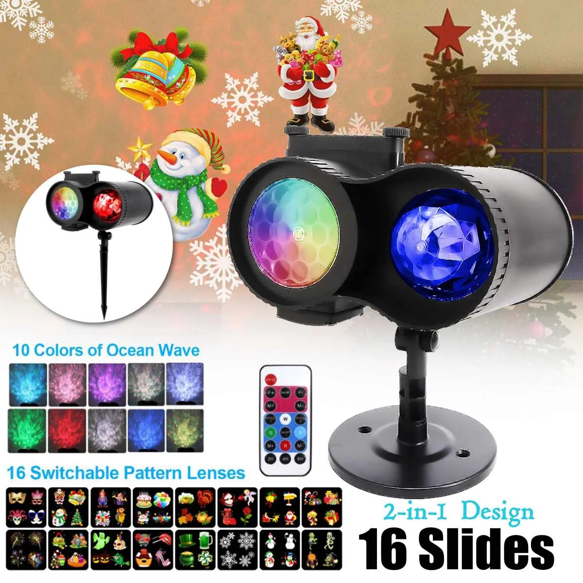 

Compound Eye Double Tube Snowflake Projection Lamp 64 Patterns Halloween Outdoor Laser LED Disco Lights Star Light Decoration