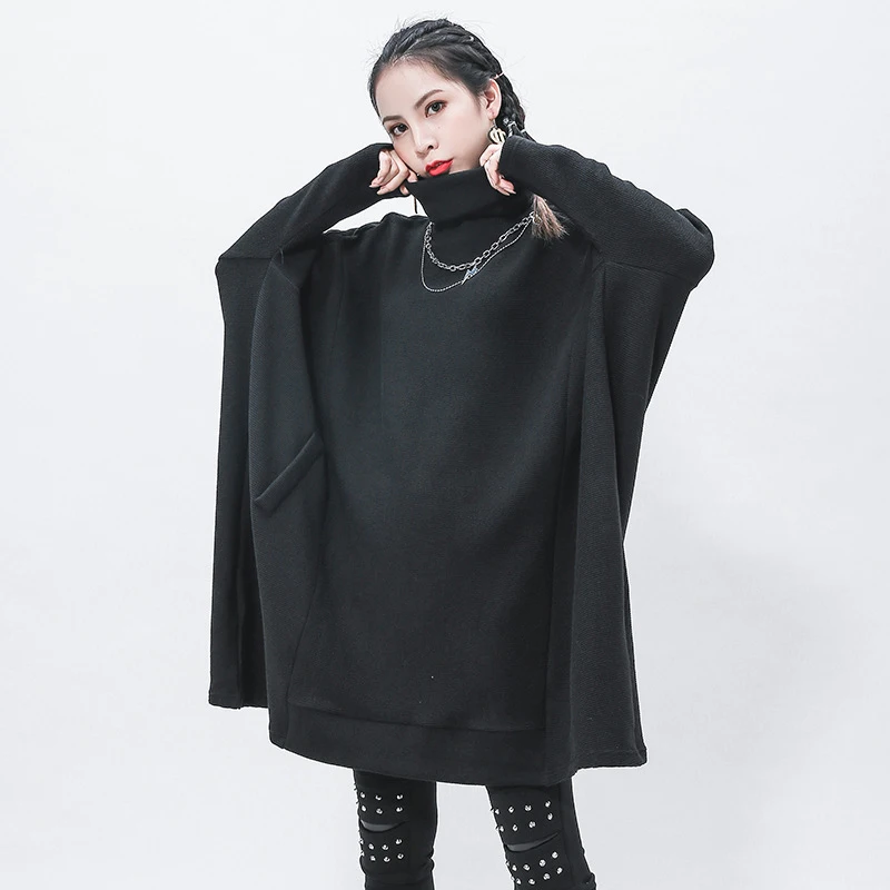 [EAM] Black Big Size Knitting Sweater Loose Fit