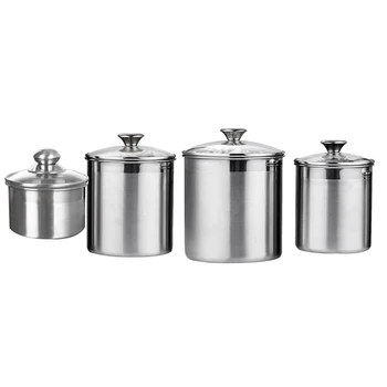 

Kitchen Food Stainless Steel Sealed Cans Fresh-Keeping Heat-Resistant Storage Cans with Lid Multi-Purpose ,4 Pcs