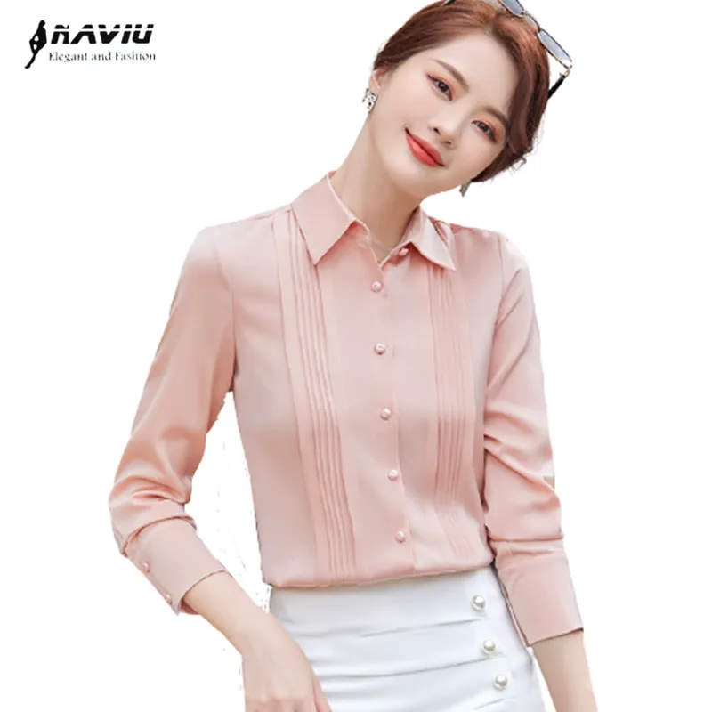 Naviu Elegant Formal Office Shirts Long Sleeve Chiffon Tops For