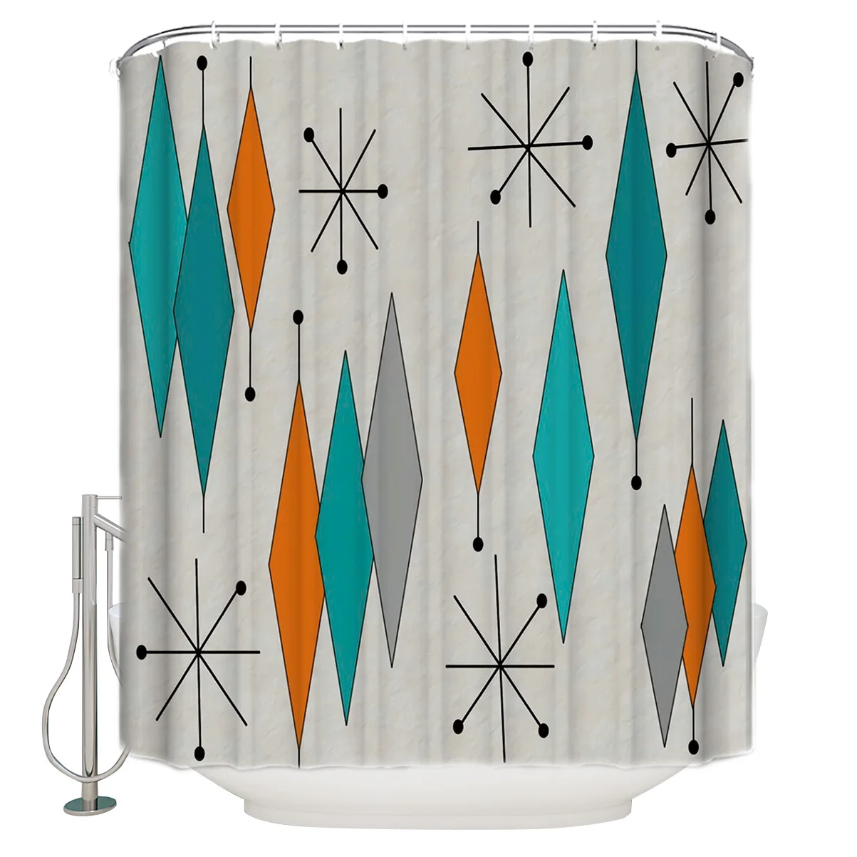 

Medieval Retro Geometry Shower Curtain with Hooks Vintage with Floral Scroll Flourish Summer Decorative Bathroom