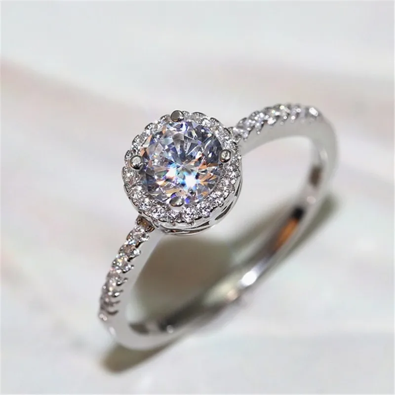 Blaike 925 пробы серебряные кольца для женщин круглые циркониевые обручальные кольца ювелирные изделия подарки на день рождения - Цвет основного камня: Silver