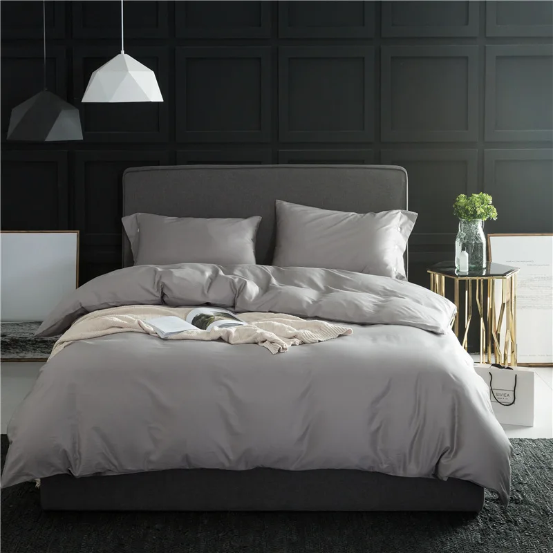 

ANNAs Good Stuff Cool Quality Home Textile Branch Satin 4pcs Bedding Set Solid Color Duvet Cover PureCotton King Bedding Article