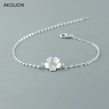 

AKOLION Silver Color Cherry Blossoms Bracelets Charm Flower Bracelets For Girl Women Fashion Jewelry