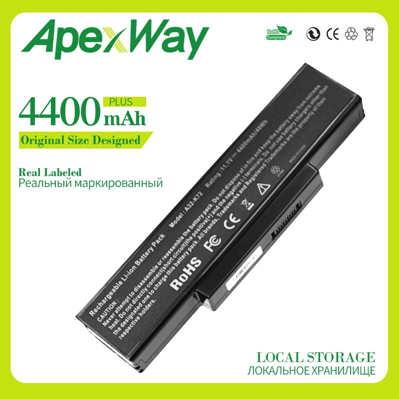 Apexway 4400 мАч батареи ноутбука A32-K72 для Asus 70-NX01B1000Z 70-NXH1B1000Z 70-NZY1B1000Z 70-NZYB1000Z A32-N71 N73SV K72D K72DR