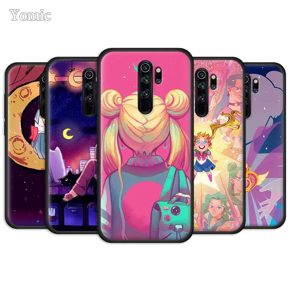 

Cute Sailor Moon Soft Cases for Xiaomi Redmi Note 8 7 K20 6 Pro 6A 7A 7S 4 4X 5 Plus Black Silicone Phone Pouch Cover