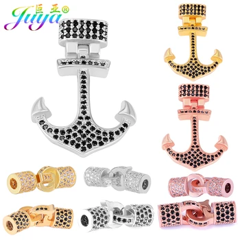 

Juya DIY Women Men Leather Bracelets Making Components Micro Pave Zircon Connector Anchor Hook Clasps Accessories