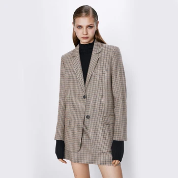 

Houndstooth Suit 2020 ZA Women New Retro Plaid Blazer Fashion Jacket Lapel Casual Loose Commuting Woolen Coat Wholesale Winter