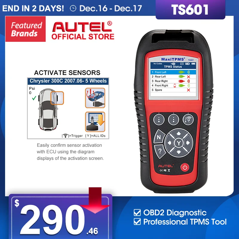 US $316.08 Autel Maxitpms Ts601 Car Obd2 Diagnostic Tool Activate Tire Sensor Tpms Reprogramming Automotive Code Reader Scanner Pk Ts501