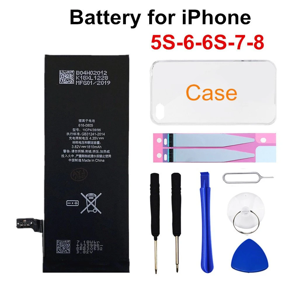 For iPhone Battery replacemen for iPhone 6S 6 5S 5C 7 Real Capacity Free Tool Sticker Case replaceable battery for 6s batteries