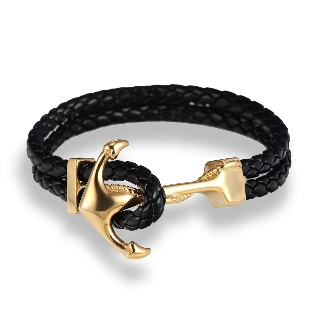 Leather Bracelets Hope Anchor Leather Bracelet Men Stainless Steel Charm Bracelets Wristband Fashion Jewelry Navy Style