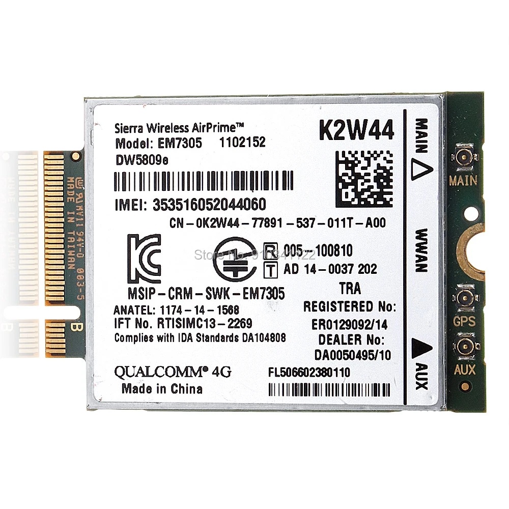 

DW5809e K2W44 for Sierra Wireless Airprime EM7305 M.2 4G 100M LTE WWAN Card Module Dell E7450 E7250/7250 E5550/5550 E5450/5450