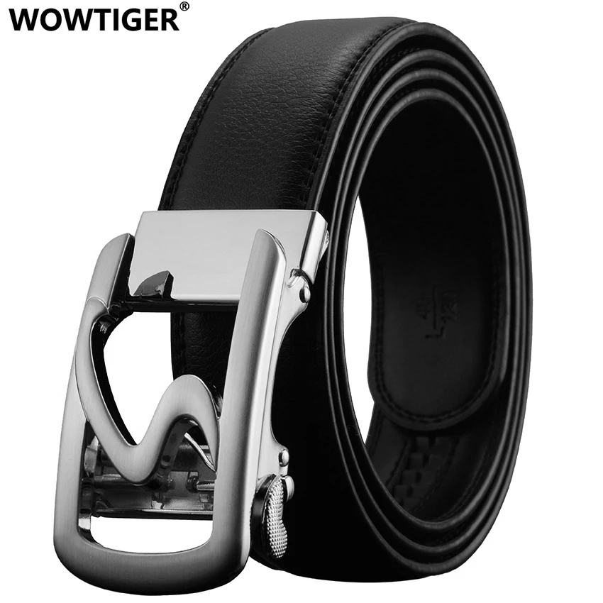 WOWTIGER мужской черный 3,5 см Автоматическая пряжка серебряный цвет кожа воловья кожа роскошный ремень мужской сплав Пряжка ремни для мужчин