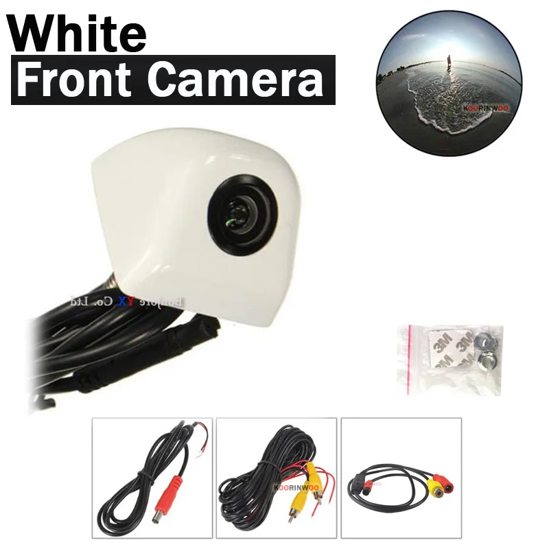 Koorinwoo HD CCD For Sony 170 Degree Car Parking camera Fisheye 4 Colorful Car Rearview Camera Front Silver Black Parking System - Название цвета: White-Front