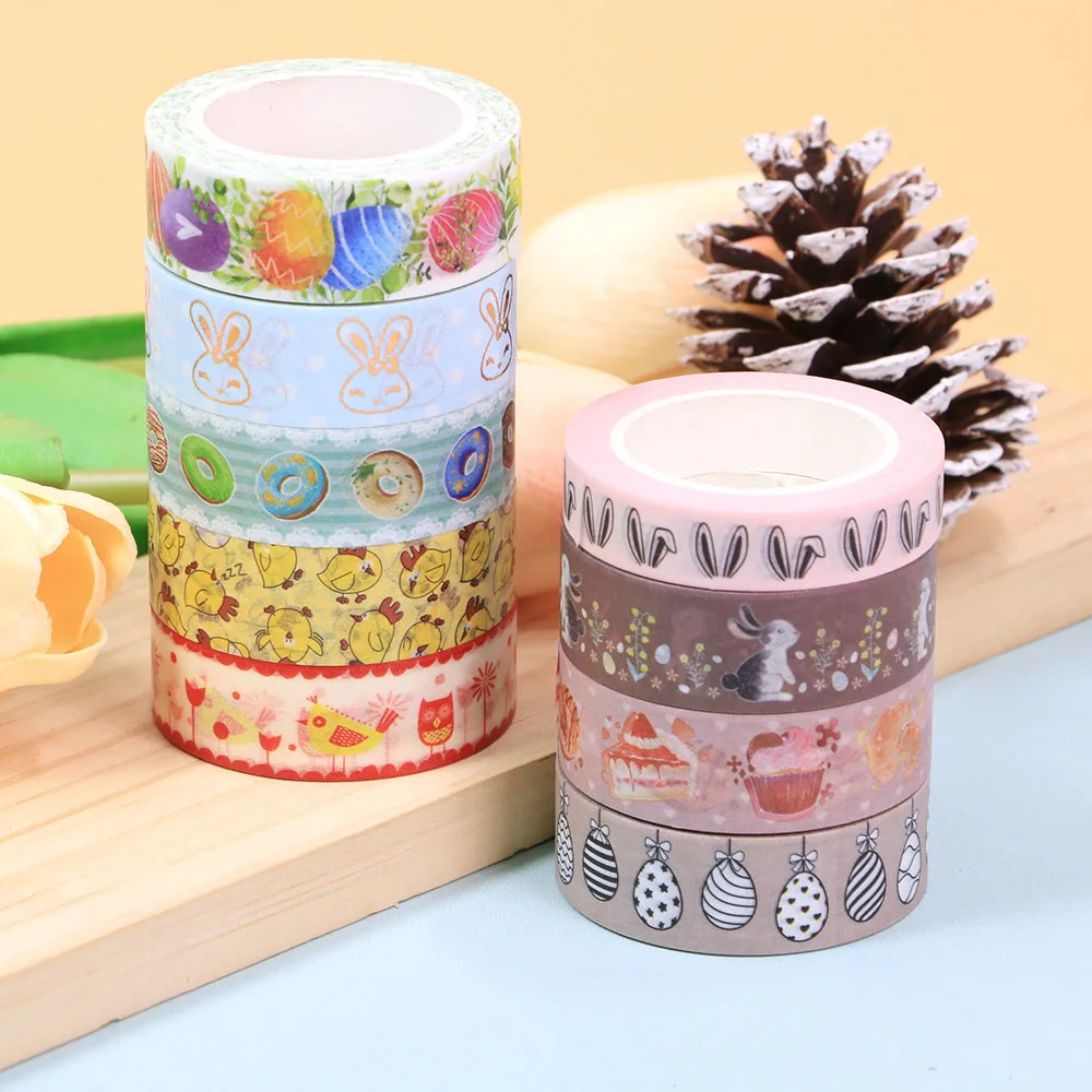 Cinta decorativa Washi para colección de recortes, 1 rollo, feliz día de Pascua, huevos de conejo, Donut, diente de león, suministros de oficina